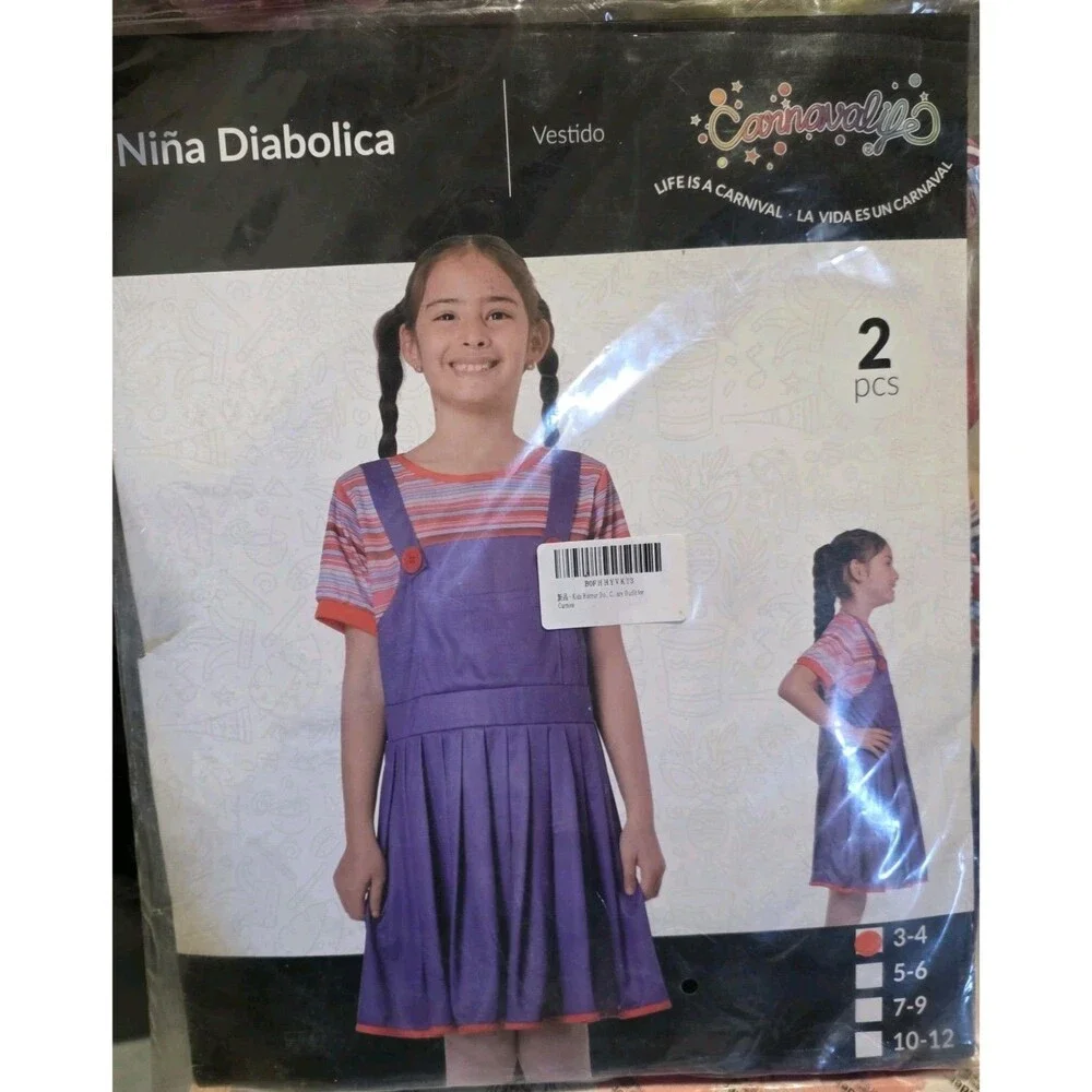 Horror Costume Dress Girl's Child's Play Cute Scary Halloween Overalls Sz 3-4